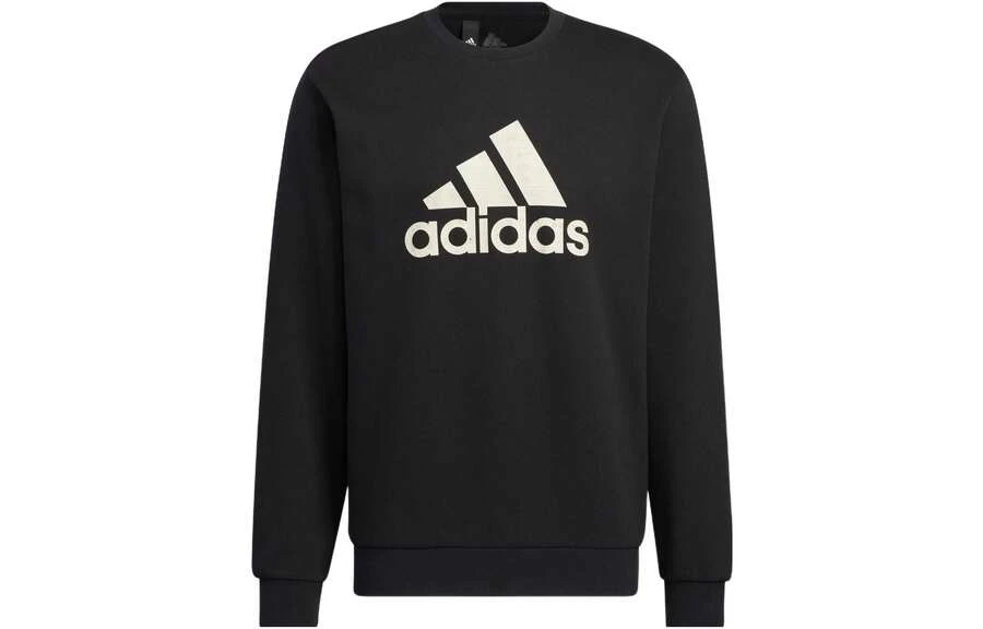 Sudadera de manga larga con cuello redondo y logotipo estampado de adidas para hombre - Negro - Ver 1