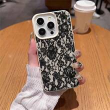 1pc TPU Material Black Mesh Lace Retro Elegant Pattern Phone Case Compatible With Apple 17 Pro Max/17/16 Pro Max/15/13/12/11, S20 FE/A15/S24/A55, Redmi Note 11/Note 12/Note 13 Pro, Full Coverage Anti-Drop Soft Protective Phone Cover - White - View 4
