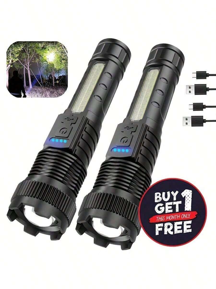 Flashlight High Luminous Rechargeable 2-Piece Set, Luminous Super Bright LED Flashlight, 6 Lighting Modes, Powerful Handheld Flash, Suitable For Camping Families In Emergency Situations - Black - View 1