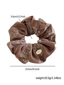 1pc Korean Retro Cashew Floral Print Double-Layer Large Hair Scrunchie, Slouchy Big Bun Holder Hair Accessory - Multicolor - View 2