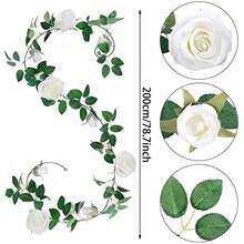 2 Stücke 78.7in künstliche weiße Rosenranke, Fake Blumen Girlande zum Aufhängen, Seide Rosenranke für Hochzeit, Party, Tischdekoration, Garten, Treppe. Geeignet für Valentinstag, Muttertag, Frühling, Geburtstag, Heimdekoration - Verschiedenfarbig - Übersicht 12