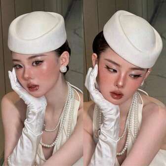 1 st/set enfärgad ullbaskerhatt, fransk minimalistisk casualhatt för kvinnor, filthatt för utomhusbruk, flygvärdinna, elegant liten fascinatorhatt, högkvalitativ elegant vit fransk hatt lämplig för bröllop, fester och flygvärdinnor, ny modeaccessoar för kvinnor