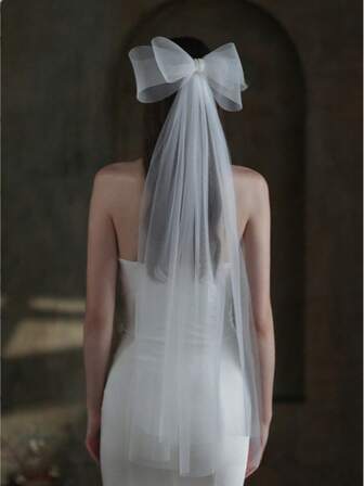 1 st vit rosett tyll brudslöja, elegant halloween brudslöja