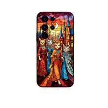 1PC Phone Case ,  Stained Glass Cat Kingdom , Stylish Phone Case, Phone Decoration, All-around Lens Protection, Creative Small Gift, Funny Gift for Boys and Girls - ブラック - チェックする 7