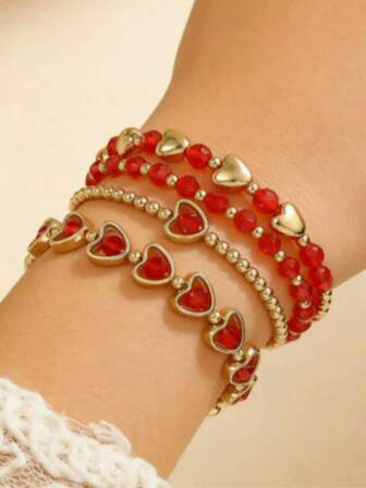 1 Set Vintage Bohemian Style Versatile Casual Heart Beaded Bracelet