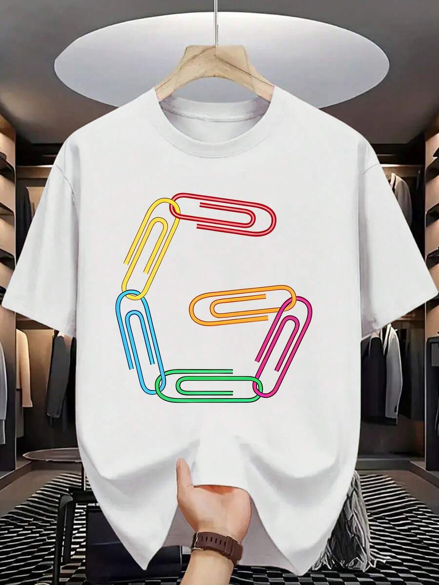 Summer Men Fashion Pattern Short Sleeve T-Shirt With Letter Print - trắng - Xem 1