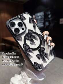 Black Bowknot Pattern Magnetic Ring Phone Case Compatible With Samsung S24/S25/S23 S Series And A55/A15/A15 A Series, Compatible With IPhone 17, 16 Pro Max, 14/13, 12, 11 Pro Max, XS Max, X, XR, 8, 7, Plus, Mini, Can Be Used As Birthday Gift, Girlfriend, Boyfriend Or Self-Use - Multicolor - View 4