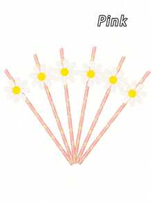 10/20/30/40/100pcs Daisy Paper Straws, Daisy Party Decor, 2pcs Elegant Daisy Straws, Floral Straws, Pink Floral Straws, Suitable For Birthday Party Supplies, Wedding Decoration, Floral Straws, Also Suitable For Wedding, Birthday Party, Graduation, Anniversary, Anniversary Dinner, Halloween, Valentine's Day, Christmas, Thanksgiving Gifts, 1pc - Multicolor - View 33