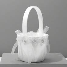 1pc White Lace Flower Girl Basket, Bridesmaid Flower Basket, Wedding Ceremony Basket - Multicolor - View 11