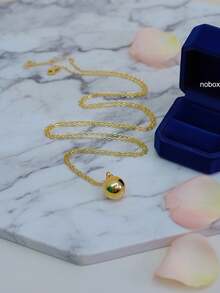 1pc Gold Stainless Steel 18K Gold Plated Round Ball Pendant Necklace, Simple And Versatile For Daily Decoration - Gold - View 6