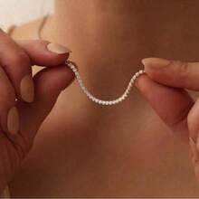 MDFUN 18K镀金2.0毫米圆形切割立方氧化锆网球项链，男女皆宜 - 金色 - 查看 9