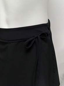 Falda-pantalón casual de gasa con lazo delantero, versátil para primavera/verano, adecuada para vacaciones, bodas, vacaciones, brunch, aeropuerto - Negro - Ver 10