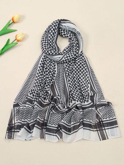 1 eșarfă clasică din șifon cu imprimeu în carouri, eșarfă decorativă pentru activități pentru bărbați și femei, decorațiune asortată pentru purtare zilnică, șal de protecție solară în aer liber și cadouri de sărbători