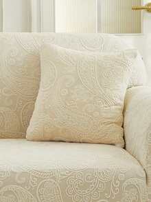 1pc Paisley Pattern Ruffled Elastic Sofa Cover, Dust-Proof And Dirt-Resistant, Stretch-To-Fit Full Coverage Sofa Protector, Home Decor, Machine Washable, Pillow Cover Not Included - Creamy White - View 11