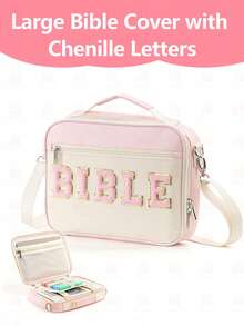 Large Bible Bag For Women With Shoulder Strap,Bible Cover Case For Women, Multi-Pocket Carrying Case For Girls, Holds Large Bible And Accessories - Pink - View 9