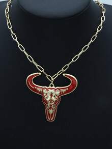 男士西部牛仔风格合金彩绘牛头吊坠项链（1件装） - 項鍊 - 查看 12
