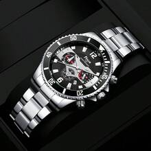 5pcs Men's Watch Set Luxury Gift Box - Brown Leather Wallet + Business Wristwatch + Pilot Style Sunglasses + Belt + Keychain, Ideal Gift For Boyfriend, Husband, Father On Valentine's Day, Father's Day, New Year - Silver - View 5