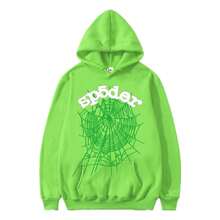 Versatile And Fashionable Hoodie, Featuring Creative Spider Patterns And Letter Decorations, A Comfortable And Casual Sportswear Top With A Hood. - màu xanh lá - Xem 1