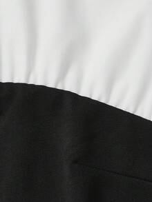 Vestido feminino elegante de manga comprida com blocos de cores, busto plissado e saia lápis ajustada, ideal para convidadas de casamento no verão, encontros românticos e festas noturnas. - Preto - Ver 7