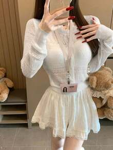 Spring/Summer New White Hollow Out Round Neck Sheer Sexy Vibe Cover Up Autumn/Winter New Unique Starfish & Shell Texture Slim Fit Thin Casual Cover Up, Suitable For Dates And Vacations - White - View 5