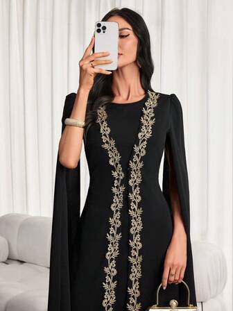 Women's Elegant Middle Eastern-Style Abaya Robes – Long-Sleeve, Patchwork/Solid-Color Options, Lace Trim, Suitable For Spring & Autumn, Graduation Ceremonies, Parties & Festival Celebrations