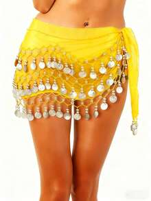 1pc Women's Silver/Gold Coin Belly Dance Hip Scarf Accessory, 3-Row Waist Skirt, Belly Dance Music Coin Waist Chain, Adult Dance Accessory (Multiple Colors Available) - Multicolor - View 31