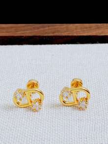 1pc Fashionable Ear Cuff, Delicate Screw Stud Earrings, Design - Geometric G Screw Button Earrings - View 2