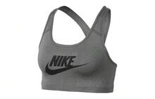 Sujetador deportivo de soporte medio con contraste de color Swoosh Dri-Fit de Nike, para mujer, gris oscuro - Gris - Ver 1