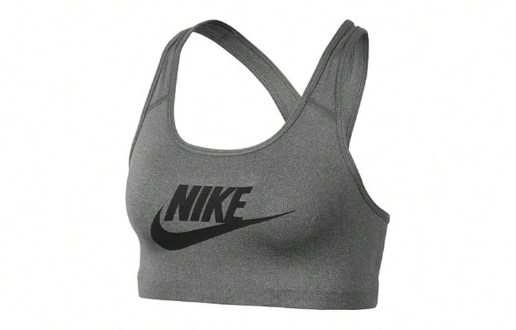 Sujetador deportivo de soporte medio con contraste de color Swoosh Dri-Fit de Nike, para mujer, gris oscuro - Gris - Ver 1