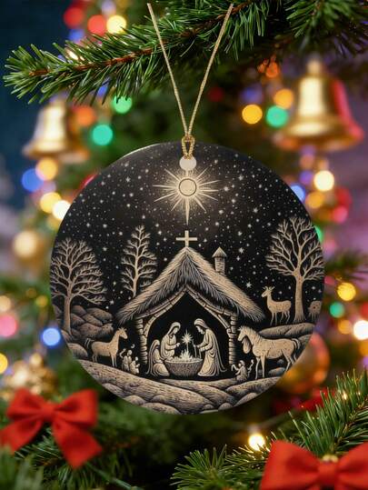 1 pieza Colgante redondo de acrílico con escena de nacimiento, Adornos del nacimiento de Jesús - Regalo religioso para mujeres, hombres, familia, amigos, vecinos, compañeros de trabajo, maestros - Intercambio de regalos