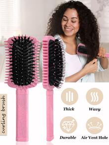 2/1pc Curling Hair Brush, Easy Styling For Defined Curls And Waves, Effective Edge Design, Medium Width Side Edges Effectively Separate And Style Curly Hair, Suitable For Dry And Wet Hair, For Men And Women, Reduces Frizz, Easy Styling At Home Or Travel (Pink, Purple, Green) - Multicolor - View 3