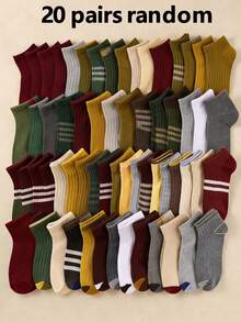 20双儿童船袜，儿童短袜，运动袜，SP字母袜，竖条纹船袜，适合日常穿着/搭配，男女童均适用，适合1-16岁儿童，透气、舒适、柔软 - 彩色 - 查看 23