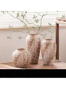 Jingdezhen New Chinese Style Wabi-Sabi Ceramic Vase For Flower/Dried Flower Decor, Distressed Antique Rough Pottery Vase For Entryway, Living Room, Bedroom, TV Cabinet - Multicolor - View 5