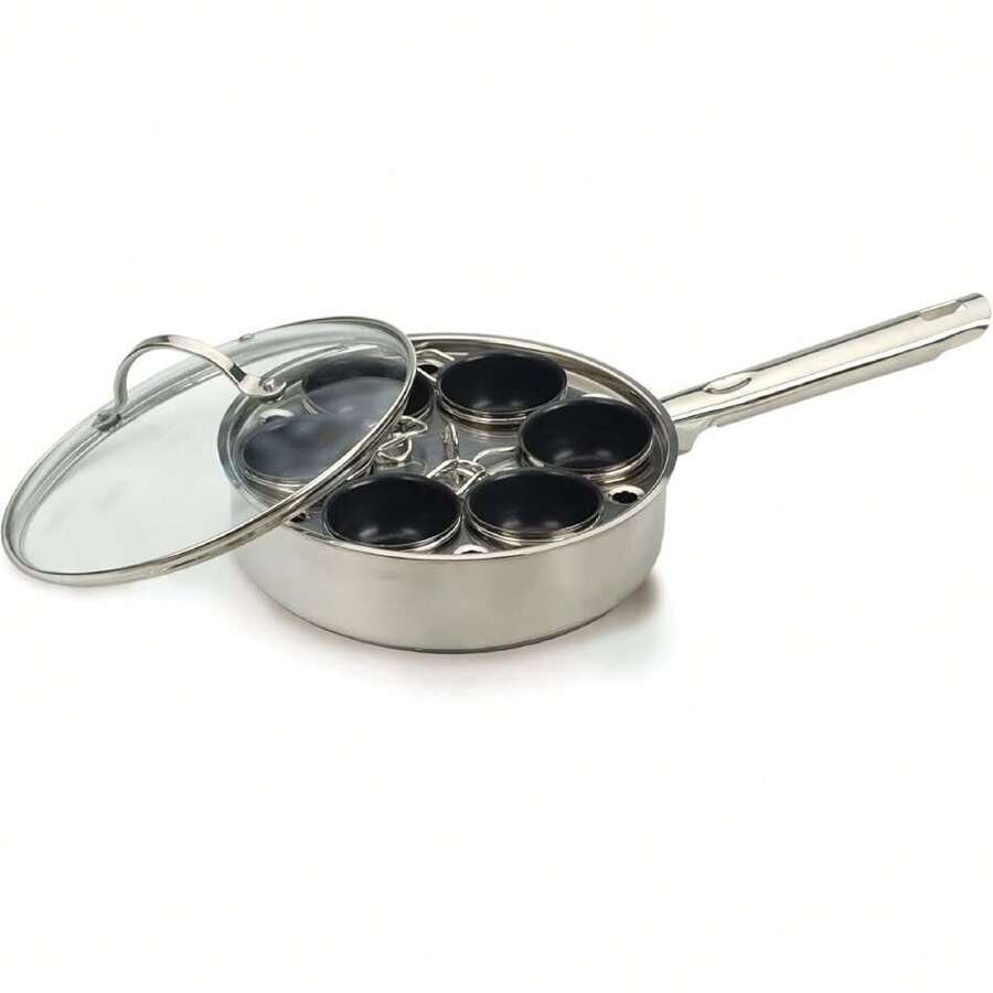 Endurance® - Juego de 6 huevos escalfados para huevos | Tapa de vidrio con ventilación de vapor | Huevos perfectamente escalfados | Incluye inserto antiadherente para escalfar | Apto para lavaplatos,37851652 - Rosa coral - Ver 1