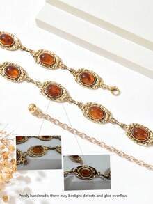 1 chiếc dây đeo eo bằng kim loại kiểu cổ điển, cá nhân hóa, họa tiết hoa văn mài mòn, phong cách Bohemian đa năng, có thể dùng làm dây đeo eo, dây đeo váy, dây đeo quần, phù hợp cho nữ mặc hàng ngày và dự tiệc (Màu sắc đá giả nâu ngẫu nhiên) - Nâu trong suốt - Xem 7