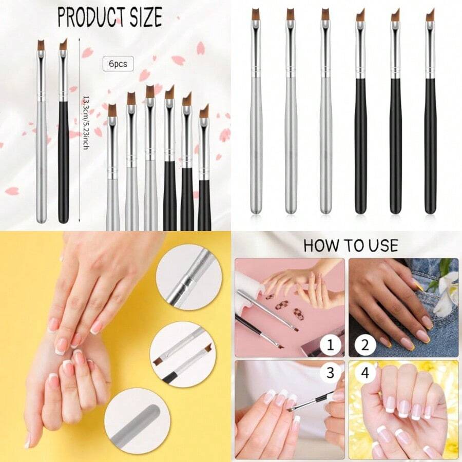 French Tip Nail Brushes Set Oblique Head Nail Brushes Moon Shape French Brush Oblique Head French Tip Nail Brushes French Manicure Brush Wood Handle Painting Drawing Brush For Nail - 珊瑚橙 - 查看 1