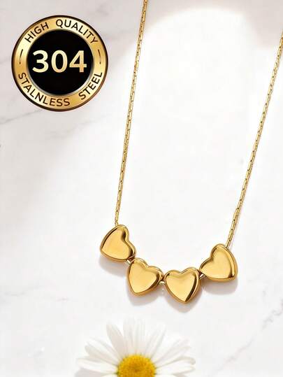 1pc 18K Gold Plated Stainless Steel Romantic Heart Necklace For Women, Minimalist Fashionable Choker Necklace, Suitable For Daily Wear And Party, Valentine's Day Gift