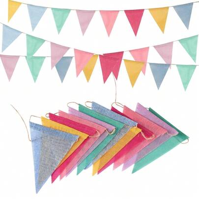 12/24pcs Outdoor Burlap Colorful Flags Party Decorations - Birthday Decor, St. Patrick's Day, Christmas, Valentine's Day, Ramadan, Eid, Carnival, Party, Holiday, Classroom, Graduation, Carnival, Halloween, Anniversary, Thanksgiving, Outdoor Decor