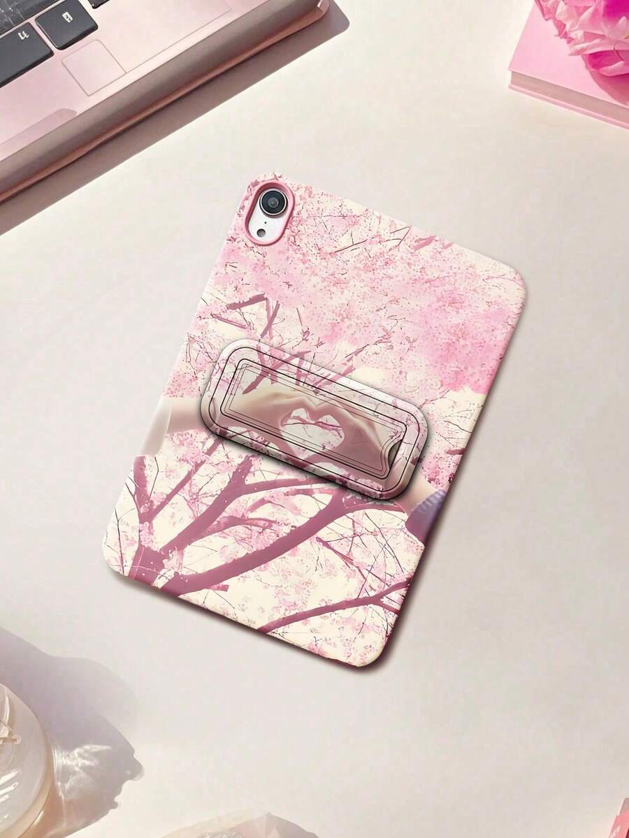Romantic Spring Light Pink Heart Cherry Blossom Tree Protective Case Compatible With Apple IPad Mini 6 7, Tab A7 9, Pad 5 5 Pro, Redmi Pad SE 11, Skin-Friendly Stand Painted Protective Cover