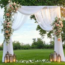 2 tấm vải voan trang trí cổng cưới, kích thước 75*300cm, màu trắng, chất liệu polyester, thích hợp cho lễ cưới ngoài trời, tiệc sinh nhật, có thể tái sử dụng và giặt được. - Nhiều màu - Xem 8