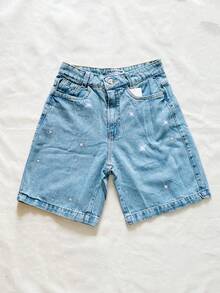 Denim Shorts, Shiny, Knee-Length, Elegant And Casual Women's 506 Pengmoda2 - 中等水洗藍 - 查看 1