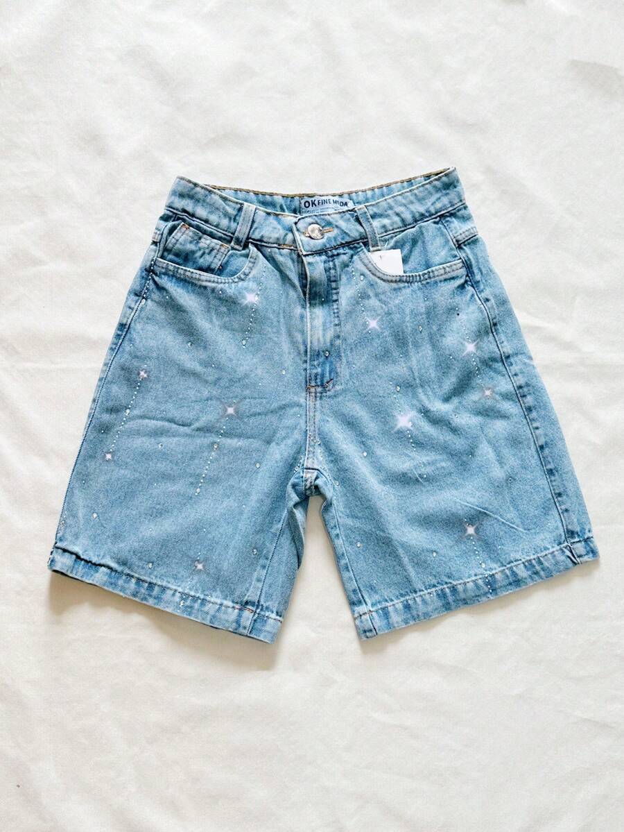 Denim Shorts, Shiny, Knee-Length, Elegant And Casual Women's 506 Pengmoda2 - Medium Wash - View 1