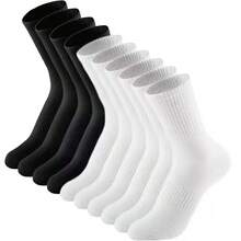 20/10/5/3/1 Pairs Men's Mid-Calf Socks, Soft Elastic Comfortable Breathable Socks, Suitable For Men And Women Daily Wear, Simple And Comfortable Neutral Mid-Calf Socks, Solid Black And White Mid-Calf Socks For Men And Women