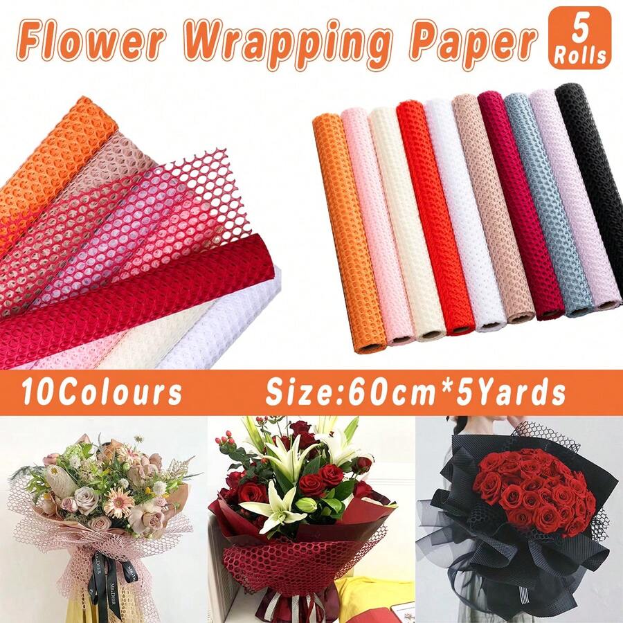 Aimall Korean-Style Perforated Mesh Flower Wrapping Paper, Bouquet Wrapping Paper, Circular Mesh Floral Gauze Materials, Packaging Materials, Florist Supplies - 白色 - 查看 1