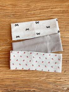 3件套韩版ins风蝴蝶结樱桃印花发带套装！可爱罗纹针织发带，打造甜美少女风 - 彩色 - 查看 8