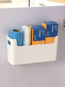 1pc Simple & Practical White Wall-Mounted Storage Box - Durable Plastic Material, Easy To Install And Clean - Suitable For Kitchen, Bathroom, Desk, Cabinet Storage - Can Store Kitchen Supplies, Personal Care Items, Office Supplies, Miscellaneous - Space-Saving - Essential For New Year, Summer Vacation, Travel - Must-Have For Students And Office Workers