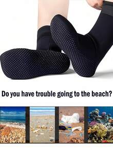 1 Pair/2 Pairs Neoprene Water Socks, 3mm Thick Non-Slip Diving Socks For Beach, Swimming, Snorkeling, Suitable For Outdoor Water Sports, Quick Drying, Suitable For Men And Women - Black - View 2