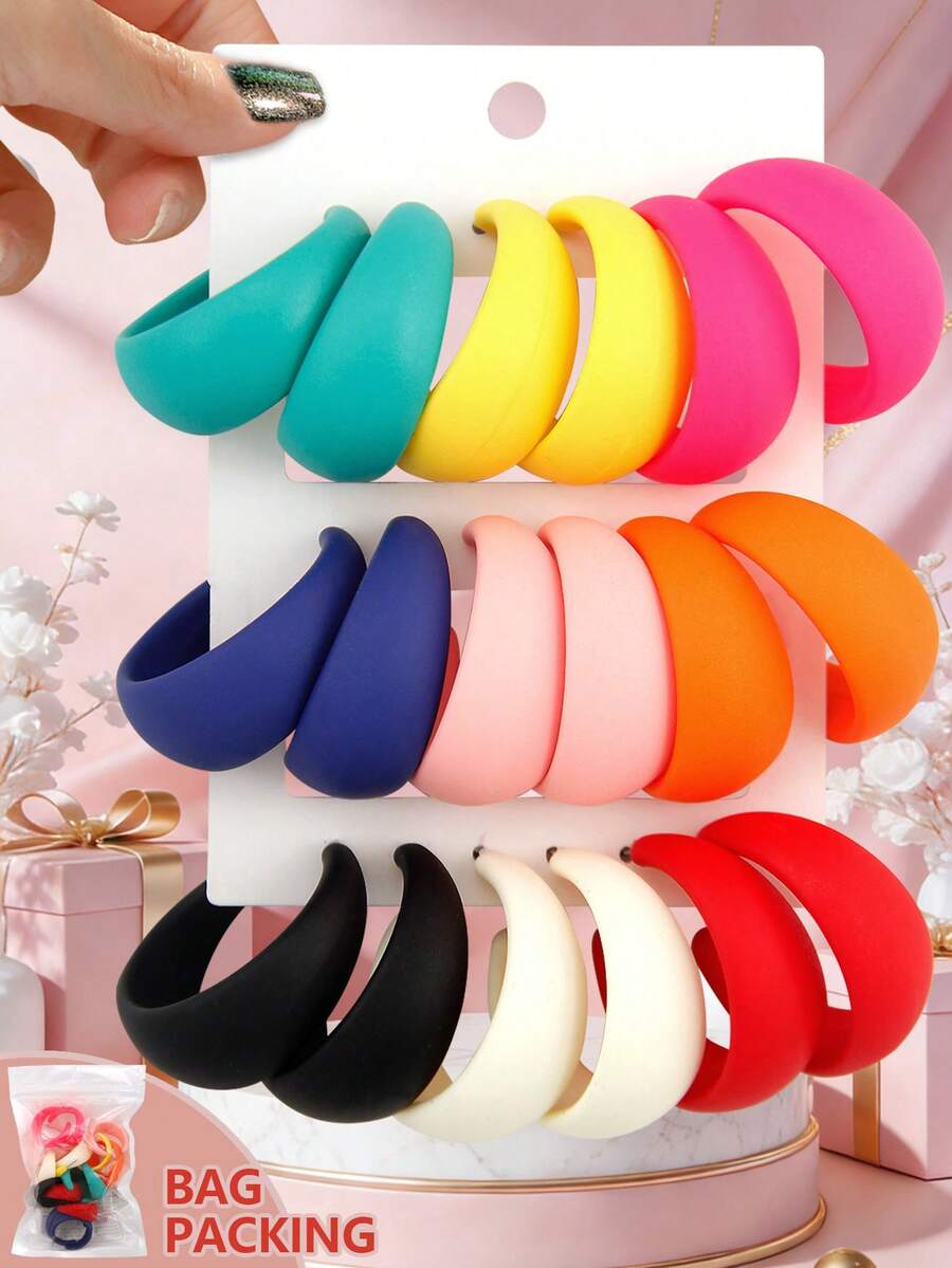 Betykuku 9 Pares De Pendientes De Resina Con Forma De Triángulo De Varios Colores Para Fiestas, Casual O Vacaciones De Chicas - Multicolor - Ver 1
