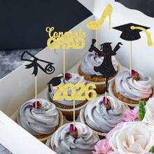 12/24pcs 2025 Graduation Theme Cupcake Toppers, Glitter Design, Class Of 2025, Congrats Grad, Suitable For 2025 Graduation Theme Birthday Party Supplies - Multicolor - View 8