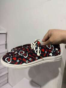 Colorblock Heart & Letter Lace-Up Casual Sneakers, Fashionable & Versatile For City, Outdoor, Party, Valentine's Day - Multicolor - View 6